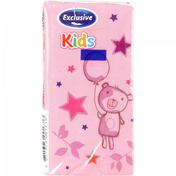 Носовые бумажные трехслойные платочки Exclusive Kids Веселые картинки,10 шт