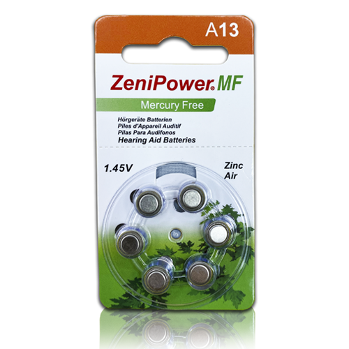 Воздушно-цинковая батарейка ZeniPower MF 13 (A13) для слуховых аппаратов, 1 шт