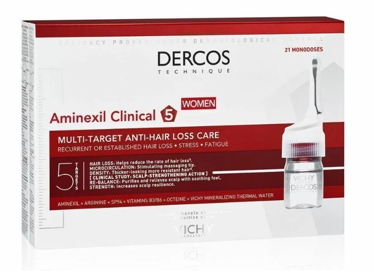 Ампулы для волос Vichy Dercos Aminexil Intensive 5 против выпадения волос для женщин, 21 шт