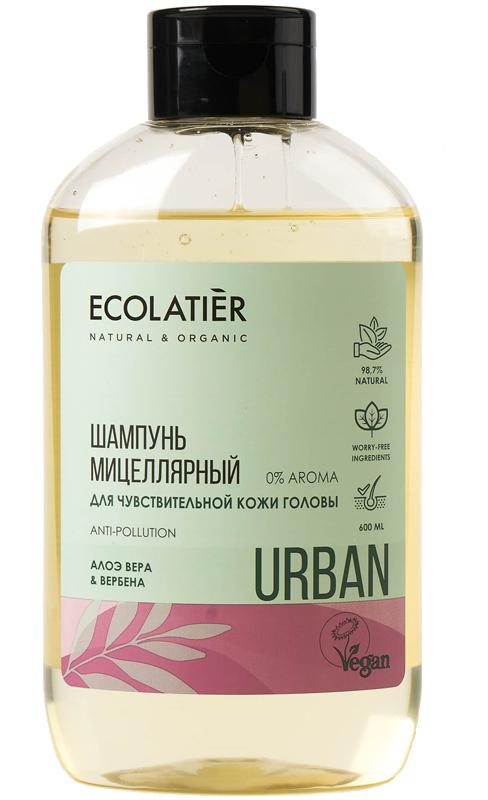 Мицеллярный шампунь Ecolatier Urban для чувствительной кожи головы "Алоэ вера & вербена", 600 мл