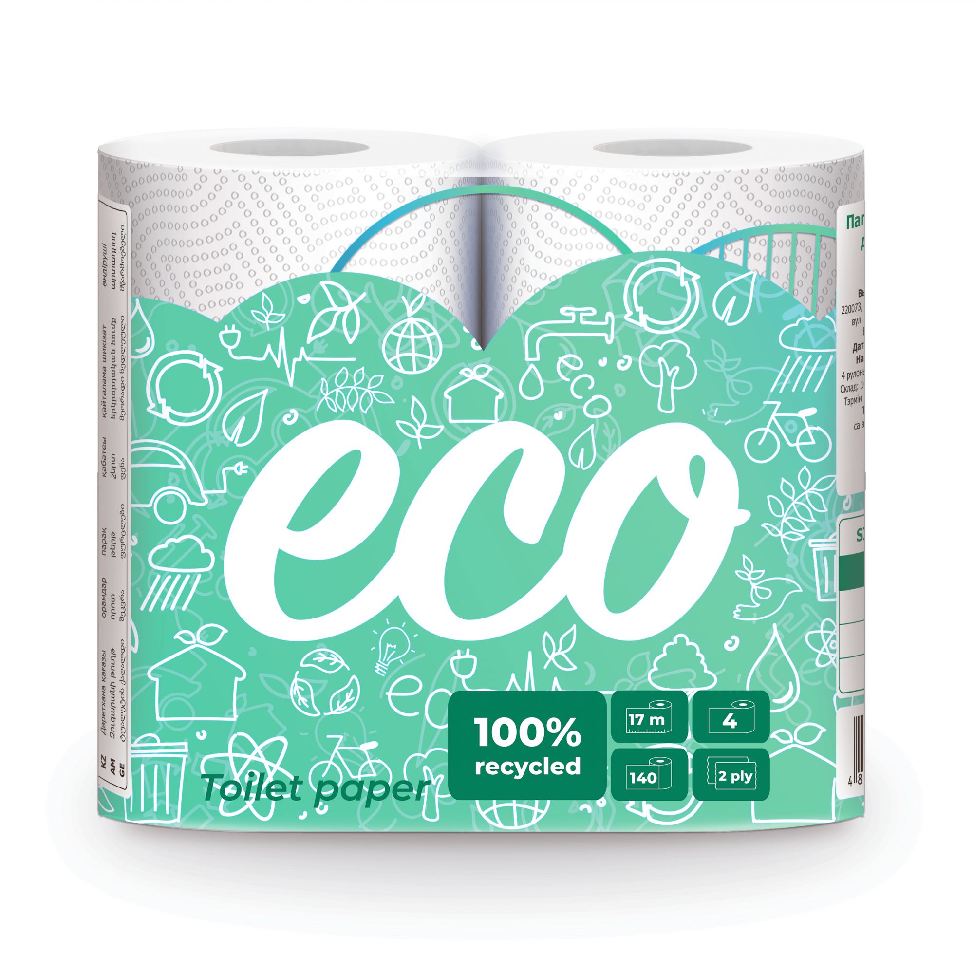 Бумага туалетная двухслойная Sipto Eco, 4 шт
